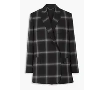 Oversized checked wool-twill blazer - Black