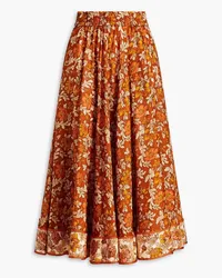 Zimmermann Floral-print silk midi skirt - Brown Brown