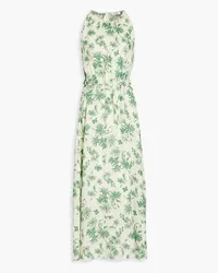 Sandro Printed linen-blend midi dress - Green Green