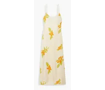 Andria floral-print silk and bamboo-blend crepon midi dress - White