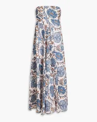 Zimmermann Strapless floral-print linen midi dress - Pink Pink