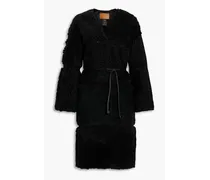 Knit-trimmed shearling coat - Black