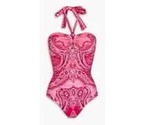 Paisley-print halterneck swimsuit - Pink