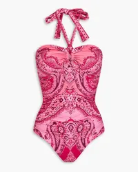 Zimmermann Paisley-print halterneck swimsuit - Pink Pink