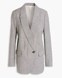 Brunello Cucinelli Double-breasted houndstooth slub wool and linen-blend blazer - Black Black