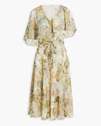 Mikael Aghal Cape-effect floral-print chiffon midi dress - Green Green