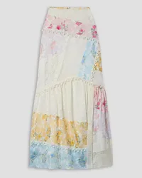 LoveShackFancy Obelia patchwork lace and printed silk crepe de chine maxi skirt - White White