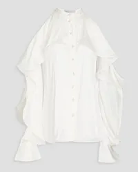 palmer//harding Cold-shoulder ruffled satin-twill top - White White