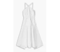 Tiered cotton-blend poplin midi dress - White