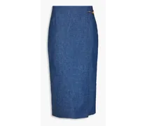 Wrap-effect embellished denim midi skirt - Blue