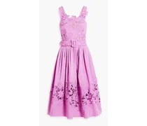 Guipure lace-paneled cotton-blend twill midi dress - Purple