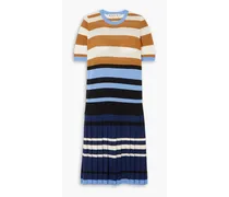Pleated striped wool dress - Blue