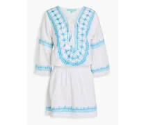 Martina embroidered cotton ad linen-blend mini dress - Blue