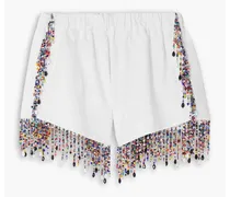 Bead-embellished linen shorts - White
