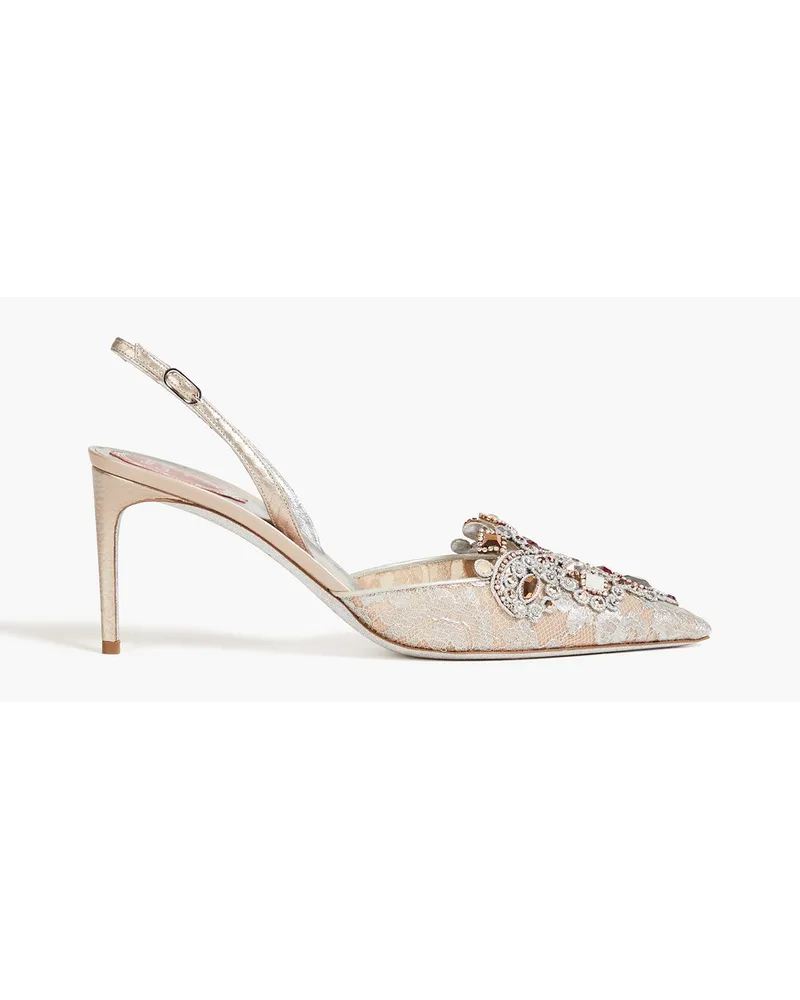 René Caovilla Veneziana crystal-embellished lace and ayers slingback pumps - Pink Pink