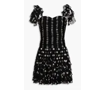 Pintucked polka-dot silk-chiffon mini dress - Black