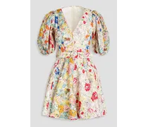 Belted floral-print linen mini dress - Multicolor