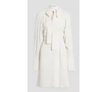Dissect pussy-bow belted twill dress - White