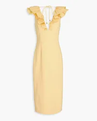 Rebecca Vallance Chloe ruffled taffeta-paneled crepe midi dress - Yellow Yellow