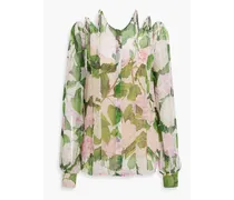 Bow-detailed floral-print silk-chiffon blouse - Pink