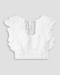 Charo Ruiz Nico cropped open-back broderie anglaise cotton-blend top - White White