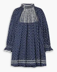 DÔEN Beatrice crochet lace-trimmed floral-print cotton-poplin mini dress - Blue Blue