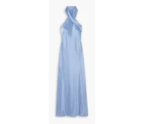 Cold-shoulder satin halterneck midi dress - Blue
