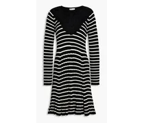 Striped ribbed wool mini dress - Black