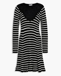 RED Valentino Striped ribbed wool mini dress - Black Black