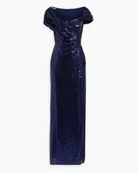 Badgley Mischka Draped sequined mesh gown - Blue Blue