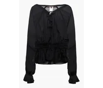 Embellished gathered silk-chiffon blouse - Black