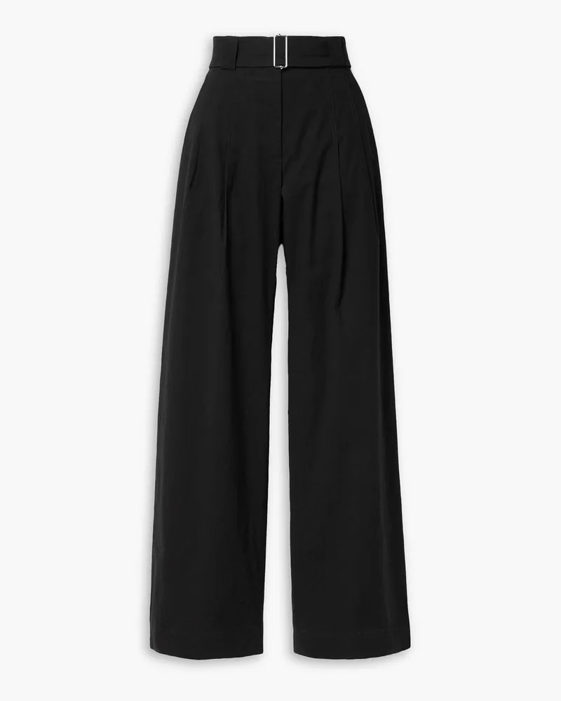 A.L.C. Darby belted pleated linen-blend twill wide-leg pants - Black Black
