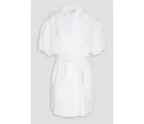 Crochet lace-trimmed ramie mini shirt dress - White
