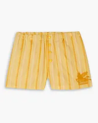 Etro Embroidered striped cotton and silk-blend shorts - Yellow Yellow