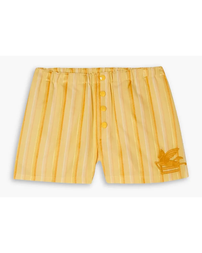 Etro Embroidered striped cotton and silk-blend shorts - Yellow Yellow