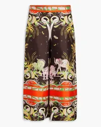 Emilio Pucci Cropped printed silk-twill wide-leg pants - Brown Brown