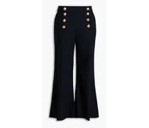 Cropped button-embellished cotton-blend woven flared pants - Blue