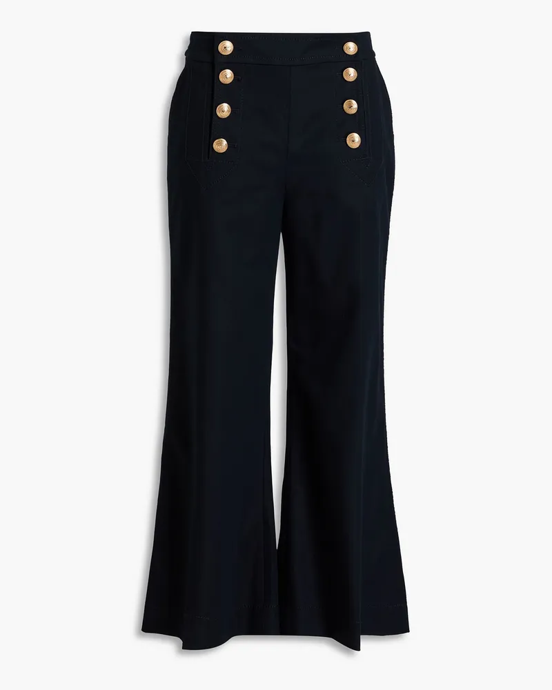 Zimmermann Cropped button-embellished cotton-blend woven flared pants - Blue Blue