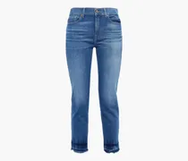 Cropped faded mid-rise slim-leg jeans - Blue