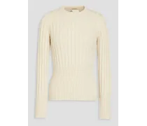 Embroidered ribbed cashmere sweater - White