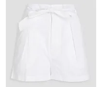 Kira belted pleated cotton shorts - White