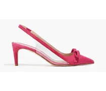 Bow-embellished suede and PVC slingback pumps - Pink