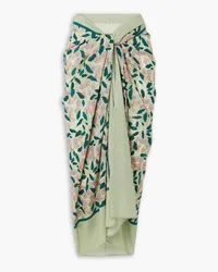 AGUA BENDITA Lavanda floral-print cotton and silk-blend pareo - Green Green