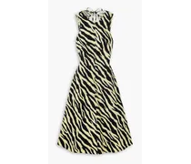 Cutout zebra-print cotton-poplin midi dress - Yellow