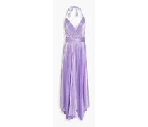 Alice Olivia - Arista pleated lamé halterneck maxi dress - Purple