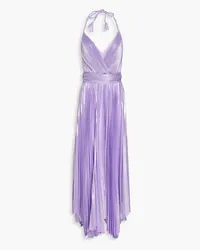 Alice + Olivia Alice Olivia - Arista pleated lamé halterneck maxi dress - Purple Purple