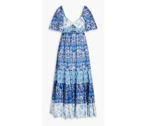 Floral-print linen-blend midi dress - Blue