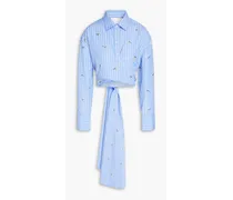 Cropped embellished striped cotton-blend shirt - Blue