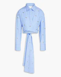 MSGM Cropped embellished striped cotton-blend shirt - Blue Blue