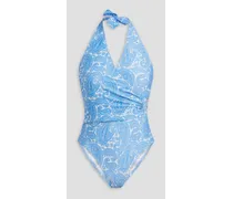 Cap Mala paisley-print stretch-piqué halterneck swimsuit - Blue